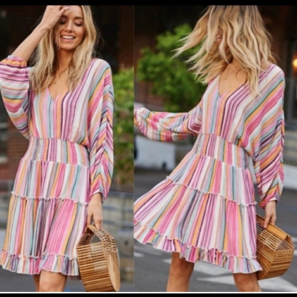 ⭐️hyped unicorn⭐️ colorful striped boho dress S
